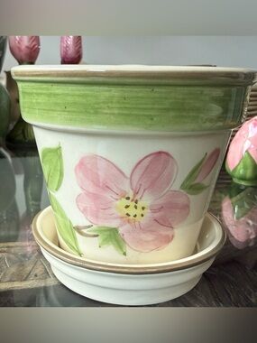 Franciscan Desert Rose Planter w Saucer Cottagecore Floral Pot